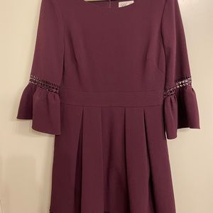 Purple, a-line bell sleeved dress with back zipper